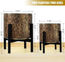 Harvest Land Plant Pots with Stand, Set of 2 Large Modern Planters Metal Tall Handmade Flower Pots with Drainage Holes Indoor Outdoor,Bronze by CozyNest Decor