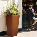 Worth Garden 28" H. Large Metal Planter Set of 2, Classic Matte Bronze Retro Finish Tall Square Tapered Steel Flower Plant Pots for Indoor & Outdoor Use - Insert Plate with Drain Holes, Air Vents by CozyNest Decor