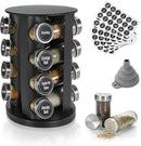 Black Countertop Rotating Spice Rack, 16-Jars Revolving Spice Rack Organizer Tower, 135 Spice Labels with Funnel Complete Set, Seasoning Organizer for Kitchen Countertop, Cabinet