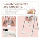 KÜB 3-in-1 Foldable Baby High Chair, 7 Height & 4 Recline Adjustable Seat & Tray for Easy Clean, 2 Locking Wheels, Multifunctional Infant High Chairs for Babies and Toddlers (Pink, with Toys) by TinyTreasures Baby Boutique