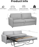 Queen Size Pull Out Sofa Bed, 2 in 1 Convertible Sleeper Sofa Couch with Pullout Bed, Memory Foam Mattress for Living Room Office, Space-Saving, Light Grey by CozyNest Decor