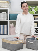 TheWarmHome Storage Basket for Organizing - 3 Pack 14x10x7 inch Large Collapsible Storage Bin for Shelves, Fabric Storage Cubes for Organizer ClosetCloth Gift Toy (Grey & Gold) by TinyTreasures Baby Boutique