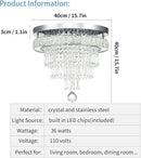 16“ Crystal Chandeliers Light Flush Mount Ceiling Light Fixtures Round Modern LED Chandelier for Living Room Bedroom Dining Room Closet Hallway (Cool White) by CozyNest Decor