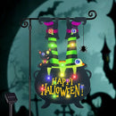 Halloween Lighted Garden Flag for Outside, Led Solar Yard Flag 8 Modes Witch Feet Shape Flag, 12x18 Double Sided Cauldron Eyeball Black Cat Decorations for Home Porch by CozyNest Decor