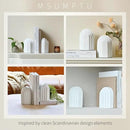 Decorative Bookends for Shelves, Set of 2 Book Ends for Heavy Books, Layered Arch Design White Bookend by CozyNest Decor