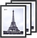 VCK 22x28 Poster Frame Set of 3 - Black,Solid Wood Picture Frames, Textured Exclusive Wall Gallery Frame by CozyNest Decor