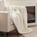 Chunky Knit Blanket Throw, 100% Hand Knit Throw Blanket Handmade Chenille Cable Knit Throw for Couch, Stylish Cozy Soft Rope Knot Crochet Blanket for Home Decor, Ivory, 50x60 Inches by CozyNest Decor