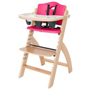 Abiie Beyond Junior Wooden High Chair with Tray - Adjustable and Convertible High Chair for Babies and Toddlers - 6 Months to 250 Lb - Water Resistant - Natural Wood/Raspberry Cushion by TinyTreasures Baby Boutique