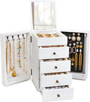 Meangood Jewelry Box Wood for Wowen, 5-Layer Large Organizer Box with Mirror & 4 Drawers for Rings, Earrings, Necklaces, White by TinyTreasures Baby Boutique