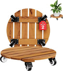 Idzo 2-Pack 14 Inch Acacia Wood Rolling Round Plant Caddy, Plant Caster for Heavy Duty Plant Stand with 360° Lockable Wheels, 264 lbs Capacity Caddy for Indoor and Outdoor Use, Natural Wood by GreenHaven Gardens