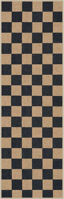 Lahome Checkered Easy Jute Runner Rug, 2x8 Kitchen Rug Non Slip Washable Outdoor Runner for Entryway Indoor, Checkerboard Black Indoor Outdoor Carpet for Hallway 8ft Entry by CozyNest Decor