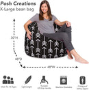 Posh Creations Bean Bag Chair for Kids, Teens, and Adults Includes Removable and Machine Washable Cover, Canvas White Arrows on Gray, 48in - X-Large by TinyTreasures Baby Boutique