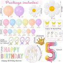 5th Birthday Decorations Girl, Slmeno Daisy Pastel Balloon Arch Kit 219Pcs, 5 Year Old Girl Pastel Rainbow Party Decorations, with Happy Birthday Banner, Cake Toppers, Gold Butterfly Decoration by TinyTreasures Baby Boutique