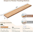Axeman Rustic Elm Wood Floating Shelves for Wall, 48'' x 8" Deep Wall Shelf with Invisible Bracket, Large Long Wall Mounted Storage Shelves for Living Room, Bedroom, Kitchen, Bathroom Decor, Natural by CozyNest Decor