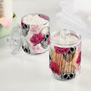 2 Pack Qtip Holder Dispenser Skull Rose Flower Bathroom Storage Canister Lid Acrylic Plastic Apothecary Jar Set Vanity Makeup Organizer for Cotton Swab/Ball/Round Pads, Floss by CozyNest Decor