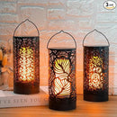 TRIROCKS Set of 3 LED Cordless Metal Lantern with Timer 7" H Moving Flame Lamp Battery Operated Breathing Lamp Floral Hollow LED Hanging Lighting for Indoor/Outdoor Patio Garden Party Gift by GreenHaven Gardens
