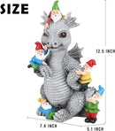 Dragon Gnome Statues Outdoor Decor, 13” Dinosaur Play with Gnomes Garden Statue, Outdoor Statue for All Season Lawn Decor, Garden Decoration, Gardening Gift by CozyNest Decor