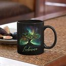 Custom Unique Name Coffee Cup, Customized Mystical Nature Inspired Mug 11oz 15oz, Personalized Enchanted Tree With Northern Lights Ceramic Cup, Nature Black Mug, Gift For Women Men by CozyNest Decor