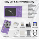 Digital Camera, FHD 4K 44MP Digital Camera, 16X Digital Zoom, Digital Point and Shoot Camera with 3-LED Fill Lights, 64GB SD Card, Compact Camera for Kids Teen Boys Girls, Purple by TinyTreasures Baby Boutique