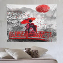 Japanese Red Geisha Tapestry Asian Cherry Blossom Red Sun Traditional Kimono Folk Tapestries Home Decor for Living Room Bedroom Apartment Farmhouse Dorm 80"x60" by CozyNest Decor