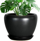 Ceramic Pot for Plants - 10 Inch Plant Pot Indoor with Drainage Hole and Saucer Large Planter Decorative Planter Modern Outdoor Flower Pot for House Balcony Black by GreenHaven Gardens