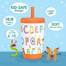 Kid Insulated Stainless Steel Tumbler with Silicone Straw, 12oz Sippy Cup for Kids (Alphabet) by TinyTreasures Baby Boutique