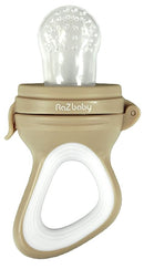 RaZbaby Baby Solids/Frozen Fruit Feeder Pacifier, Infant Teether Toy 6M+, BPA-Free Silicone Pouch & Nipple, Safely Introduce Solids, Natural Teething Relief, Dishwasher Safe, Freezable – Tan/White by TinyTreasures Baby Boutique
