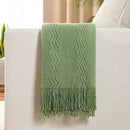 MIULEE Sage Green Knitted Throw Blanket for Couch Textured Spring Knit Blanket with Tassels Cozy Woven Boho Bed Blanket for Sofa Bed Chair Acrylic Wave Pattern 50"x60" by CozyNest Decor