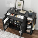 Loomie 5-Tier Shoe Cabinet with 4 Side Cubbies, Farmhouse Shoe Rack Cabinet with 6 Adjustable Shelves & 2 Drawers, Freestanding Shoe Storage Cabinet with 4 Brackets & 2 Hooks for Entryway (Black) by CozyNest Decor