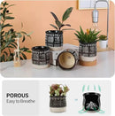 OMAYKEY 4 Inch Ceramic Plant Pot with Tray, Retro Black Small Planters Pots with Drainage Hole & Mesh Pads for Succulent, Indoor Flowers, Snake Plants, Cactus, Herbs, Aloes - 4 Packs by GreenHaven Gardens