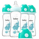 YOHKOH Natural Glass Baby Bottle with Natural Response Nipple, Newborn Anti-Colic Baby Bottles, Wide Neck Mushroom Cap Baby Bottle, Clear (8.8ounce (Pack of 4), Blue2) by TinyTreasures Baby Boutique