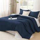 Litanika California King Comforter Set Navy Blue - 3 Pieces Cal King Lightweight Soft Plain Bed Comforter, Oversized Down Alternative Bedding Set - Machine Washable (104x96In, 2 Pillowcases) by CozyNest Decor