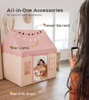 Large Kids Tent with mat, Star Lights, Tissue Garland, Play Tent Indoor & Outdoor, Kids Play Tent for Girl & Boy Aged 3+, Kids Tent for Toddler, 52" x35" x 52" Play House with Windows, Washable, Pink by TinyTreasures Baby Boutique