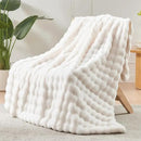 NEWCOSPLAY Faux Fur King Blanket Ivory Bubble Blanket Thick Warm Soft for Couch Sofa Bed 550GSM (Ivory, King(90"x110")) by CozyNest Decor