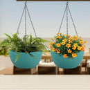 8 inch Small Hanging Planters Plant Pots for Indoor Outdoor Plants, 2 Pack Hanging Flower Pots with Drainage Holes and Chain for Garden, Plastic Hanging Baskets for House Plants, Blue Green by CozyNest Decor