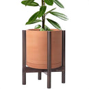 D'vine Dev Terracotta Planter with Walnut Color Stand - 12 Inch Modern Round Flower Pot with Wood Planter Holder, Terracotta, 55-B-W-5 by CozyNest Decor