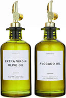 Green Glass Olive Oil Dispenser Bottle For Kitchen By Verpsace,Avocado Oil Dispenser Set, Modern Decor, Gold Kitchen Accessories for Home, Airbnb, Cafe (Gold, Set of 2) by CozyNest Decor