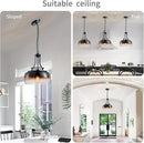 WUZUPS Chandelier Rustic Farmhouse Industrial Round Ceiling Pendant LED Light Fixture with Amber Gradient Black Glass Shades for Dining Room Kitchen Island Foyer Entryway, H 17" x W 13.4", E26 Base by CozyNest Decor