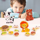 HUZU Animal Snap Wooden Building Blocks – Fun & Educational Puzzle Toy for Kids Aged 3-8, Features Cow, Bear, Lion and Turtle, Matching Game with Interchangeable Animal Faces & Emotions by TinyTreasures Baby Boutique