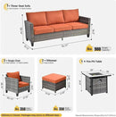 ovios 6 Pieces Patio Furniture Set with 30" Fire Pit Table, Outdoor Wicker Sofa with Comfy Cushions, All Weather High Back Rattan Couch Conversation Set, Orange Red by GreenHaven Gardens
