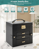 AKOZLIN 4-Tier Jewelry Box Leather Jewelry Storage Organizer with 3 Drawers Lockable for Women Girls Ring Necklace Earring Bracelet Holder with Mirror Black by TinyTreasures Baby Boutique