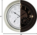 CLXEAST 18 Inch Illuminated Outdoor Indoor Atomic Analog Wall Clock with Temperature & Humidity Combo, Lighted Outdoor Clocks for Patio Large Waterproof with Thermometer, Modern Morning Silver/Gold by CozyNest Decor
