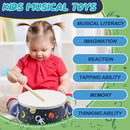 Boao 2 Pcs Kids Drum Set, 8 Inch Toddler Drum Wooden Toy with Adjustable Strap and 4 Drumsticks, Educational Sensory Musical Instrument for Toddlers Kid Baby Boys Girls Gift (Dinosaur) by TinyTreasures Baby Boutique