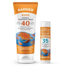 Badger Kids Mineral Sunscreen Combo, SPF 40 Cream + SPF 35 Kids Face Stick, Organic Sunscreens w/Mineral Zinc Oxide, Water Resistant, Reef Safe Broad Spectrum, Tangerine & Vanilla Scent, 2-Count by TinyTreasures Baby Boutique