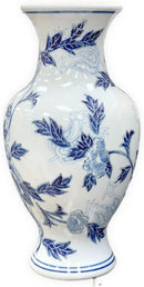 Galt International Blue and White Floral Chinoiserie Ceramic Vase 14" - Hand Painted Antique Style Porcelain Flower Bottle Fishtail Porcelain Chinese Vase for Home Decor Centerpiece by GreenHaven Gardens