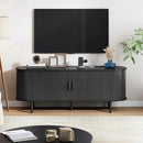 63" TV Stand with Power Outlet, Modern Media Console with Sliding Doors, Entertainment Center for TVs up to 60 Inch, Adjustable Shelves, Black by CozyNest Decor