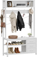 Lulive Hall Tree with Bench and Shoe Storage, 31.5" Coat Rack Freestanding with 2-Tier Storage Shelf, 5-in-1 Entryway Bench Coat Rack with 12 Hooks and 3 Drawers(White) by CozyNest Decor