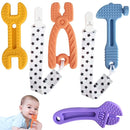 Fu Store 4 Pack Soft Silicone Teething Toys for 0-12 Months 6-24 Months Toddlers Infant Hammer Spanner Wrench Pliers Tools Shape Baby Teethers Relief Soothe Babies Gums Set by TinyTreasures Baby Boutique