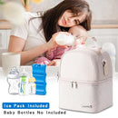 Breastmilk Cooler Bag with Ice Pack Fits 6 Baby Bottles up to 9 Ounce, Breast Milk Pump Cooler Bag with Shoulder Strap for Nursing Mom Daycare, Work, Travel- Cream by TinyTreasures Baby Boutique