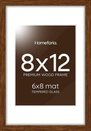 Homeforia 12x8 Picture Frame Brown, High End Dark Oak 8x12 Walnut Wooden Frames with Mat 6x8 Photo, 8 x 12 Wood Frame Matted to 6 by 8 Print, Wall or Tabletop Frame, Tempered Glass, Wall Kit, Set of 1 by CozyNest Decor